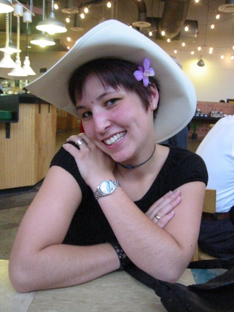 Emily in a really cool hat