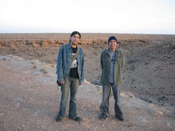 After an all night, 9 hour, bus ride, we arrice in Errachidia. Fatima's brother, Abdellah (left), takes me on a tour of the region and a friend tags along.