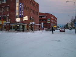 This is small town Rovaniemi the morning I left, after a snowfall.  I took it slow on the bike, which was slip sliding all over the place.  But dang, it was a totally gorgeous ride that day.  (11-15-04)
