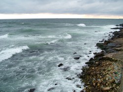 The Black Sea coast was WINDY!  The kind of wind that you could almost fall into and still stand.  So I was getting blown around on the walk near Constanta's scenic promanade.  The coast is a resort area of sorts, but it felt a bit like the day after the party, because no one was really paying the coasts winter visits and many of the facilities were closed.  (1-16-05)