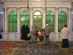 The Ummayad mosque in Damascus has a history that predates Mohammad (having been used for pagan worship of Hadad, the god of Sun and Thunder) and is supposed to be second in religious importance only to Mecca (although another source lists it as being fourth in importance).  But what I found strange about so venerated a mosque was the ease of access for infidels such as myself - although I was required to enter by way of a special infidel portal where a toll was collected.  The mosque is gigantic and there were thousands of segregated men and women listening to the imam giving readings from the Koran.  What is pictured here is only a small part of the complex, the shrine of John the Baptist's head - which was not on display.  (4/5/05)